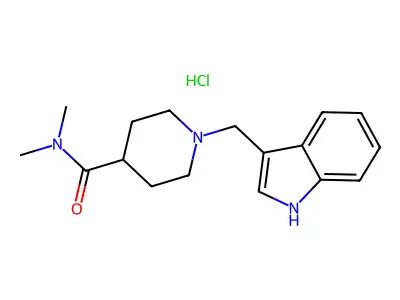 1-(1H-indol-3-ylmethyl)-N,N-dimethylpiperidine-4-carboxamide hydrochloride structure