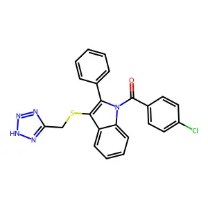 1H-Indole, 1-(4-chlorobenzoyl)-2-phenyl-3-((1H-tetrazol-5-ylmethyl)thio)- structure