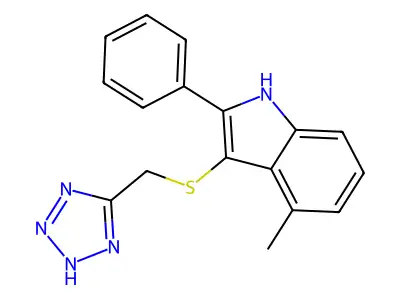 1H-Indole, 4-methyl-2-phenyl-3-((1H-tetrazol-5-ylmethyl)thio)- structure