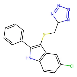 1H-Indole, 5-chloro-2-phenyl-3-((1H-tetrazol-5-ylmethyl)thio)- structure