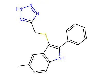 1H-Indole, 5-methyl-2-phenyl-3-((1H-tetrazol-5-ylmethyl)thio)- structure