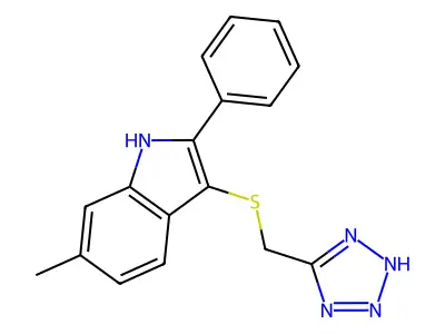 1H-Indole, 6-methyl-2-phenyl-3-((1H-tetrazol-5-ylmethyl)thio)- structure