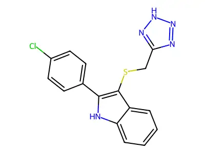 1H-Indole, 2-(4-chlorophenyl)-3-((1H-tetrazol-5-ylmethyl)thio)- structure