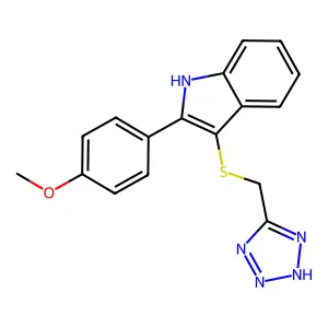 1H-Indole, 2-(4-methoxyphenyl)-3-((1H-tetrazol-5-ylmethyl)thio)- structure