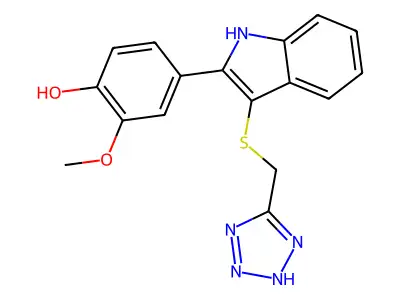Phenol, 2-methoxy-4-(3-((1H-tetrazol-5-ylmethyl)thio)-1H-indol-2-yl)- structure