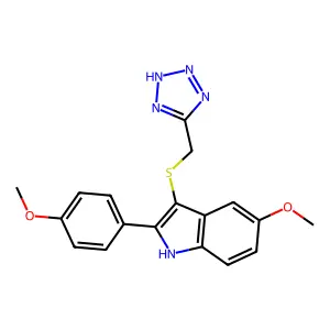 1H-Indole, 5-methoxy-2-(4-methoxyphenyl)-3-((1H-tetrazol-5-ylmethyl)thio)- structure