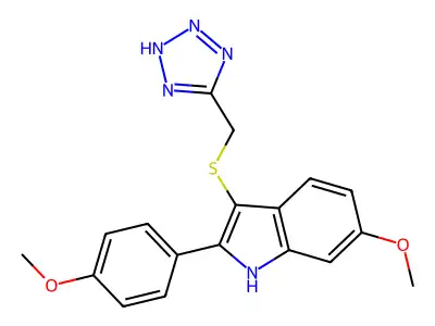 1H-Indole, 6-methoxy-2-(4-methoxyphenyl)-3-((1H-tetrazol-5-ylmethyl)thio)- structure