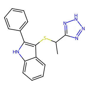 1H-Indole, 2-phenyl-3-((1-(1H-tetrazol-5-yl)ethyl)thio)- structure