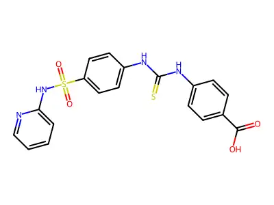 4-{[({4-[(Pyridin-2-ylamino)sulfonyl]phenyl}amino)carbonothioyl]amino}benzoic acid structure