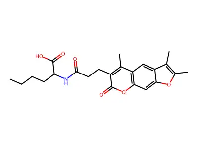 N-[3-(2,3,5-trimethyl-7-oxo-7H-furo[3,2-g]chromen-6-yl)propanoyl]norleucine structure