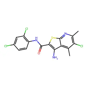 3-amino-5-chloro-N-(2,4-dichlorophenyl)-4,6-dimethylthieno[2,3-b]pyridine-2-carboxamide structure