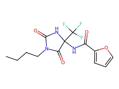 N-[1-butyl-2,5-dioxo-4-(trifluoromethyl)imidazolidin-4-yl]furan-2-carboxamide structure