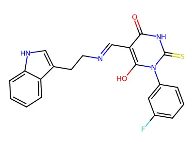 1-(3-Fluorophenyl)-6-hydroxy-5-[2-(1H-indol-3-yl)ethyliminomethyl]-2-sulfanylidenepyrimidin-4-one structure