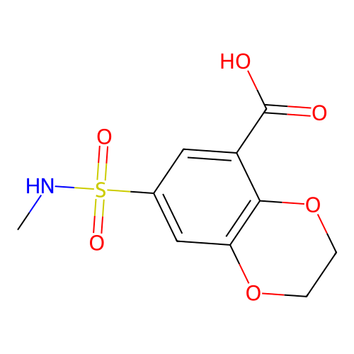 2,3-Dihydro-7-(N-methylsulphamoyl)-1,4-benzodioxin-5-carboxylic acid structure