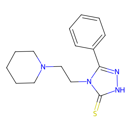 5-phenyl-4-[2-(piperidin-1-yl)ethyl]-2,4-dihydro-3H-1,2,4-triazole-3-thione structure