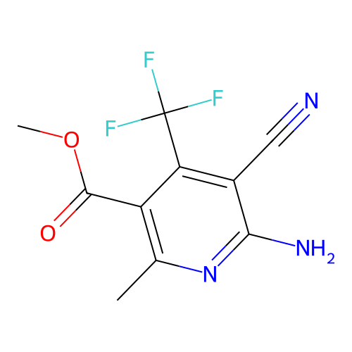 Methyl 6-amino-5-cyano-2-methyl-4-(trifluoromethyl)pyridine-3-carboxylate structure