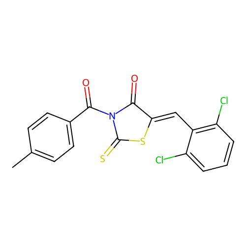 5-(2,6-Dichlorobenzylidene)-3-(4-methylbenzoyl)-2-thioxo-1,3-thiazolidin-4-one structure