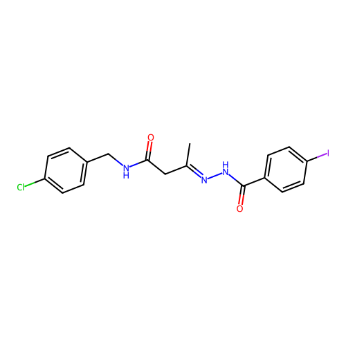 N-(4-chlorobenzyl)-3-[(4-iodobenzoyl)hydrazono]butanamide structure