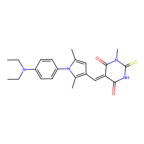 (5Z)-5-({1-[4-(diethylamino)phenyl]-2,5-dimethyl-1H-pyrrol-3-yl}methylidene)-1-methyl-2-thioxodihydropyrimidine-4,6(1H,5H)-dione structure
