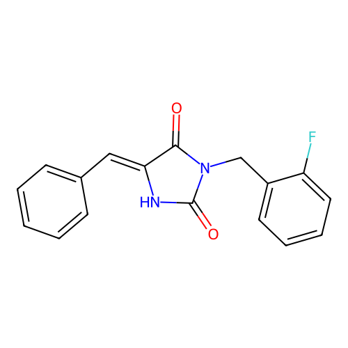 5-Benzylidene-3-[(2-fluorophenyl)methyl]imidazolidine-2,4-dione structure