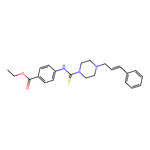 Ethyl 4-{[(4-cinnamyl-1-piperazinyl)carbothioyl]amino}benzoate structure