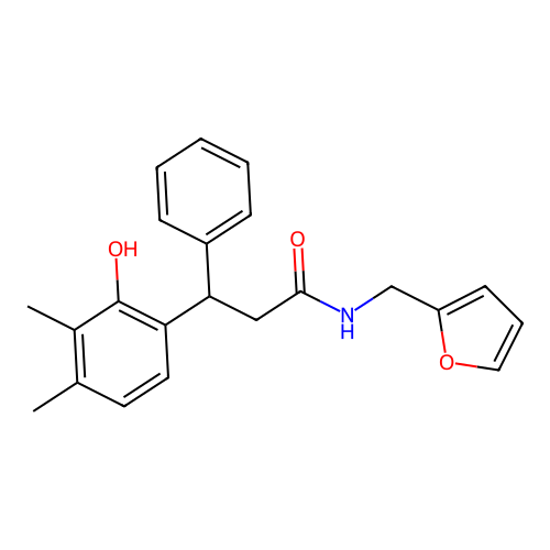 N-(furan-2-ylmethyl)-3-(2-hydroxy-3,4-dimethylphenyl)-3-phenylpropanamide structure