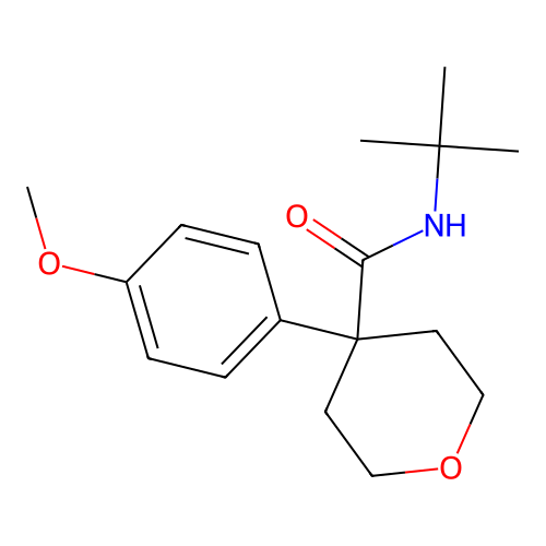 N-tert-butyl-4-(4-methoxyphenyl)tetrahydro-2H-pyran-4-carboxamide structure