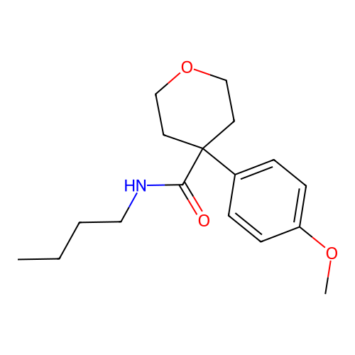 N-butyl-4-(4-methoxyphenyl)tetrahydro-2H-pyran-4-carboxamide structure