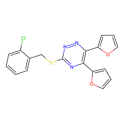 3-[(2-Chlorobenzyl)sulfanyl]-5,6-di(furan-2-yl)-1,2,4-triazine structure