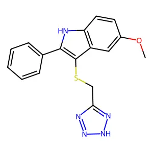 1H-Indole, 5-methoxy-2-phenyl-3-((1H-tetrazol-5-ylmethyl)thio)- structure