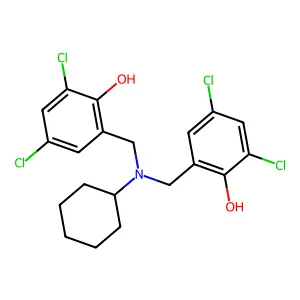 2,2'-[(cyclohexylimino)dimethanediyl]bis(4,6-dichlorophenol) structure