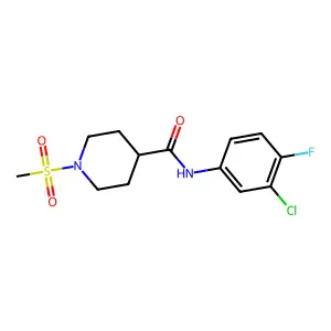 N-(3-chloro-4-fluorophenyl)-1-methylsulfonylpiperidine-4-carboxamide structure