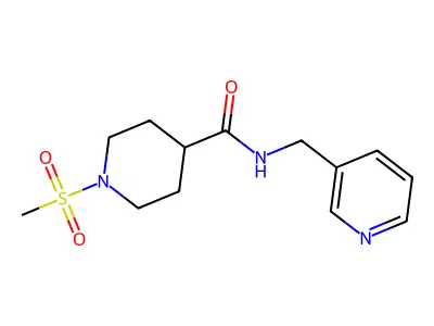 1-methylsulfonyl-N-(pyridin-3-ylmethyl)piperidine-4-carboxamide structure