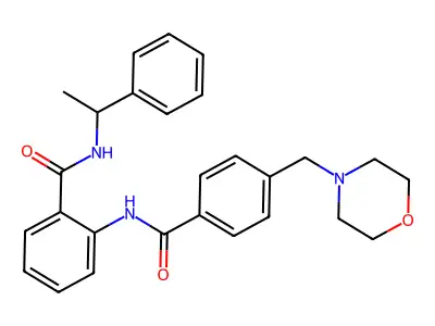 2-[[4-(morpholin-4-ylmethyl)benzoyl]amino]-N-(1-phenylethyl)benzamide structure