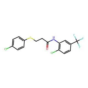 3-(4-chlorophenyl)sulfanyl-N-[2-chloro-5-(trifluoromethyl)phenyl]propanamide structure
