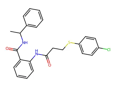 2-[3-(4-chlorophenyl)sulfanylpropanoylamino]-N-(1-phenylethyl)benzamide structure
