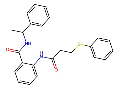 N-(1-phenylethyl)-2-(3-phenylsulfanylpropanoylamino)benzamide structure