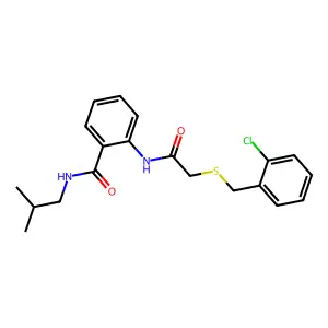 2-({[(2-chlorobenzyl)sulfanyl]acetyl}amino)-N-isobutylbenzamide structure
