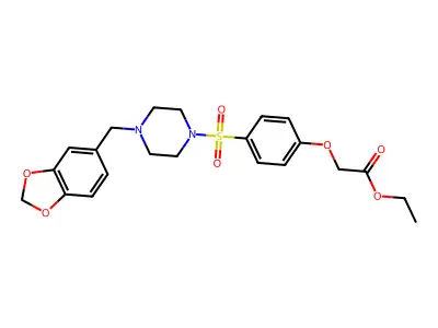 Ethyl (4-{[4-(1,3-benzodioxol-5-ylmethyl)-1-piperazinyl]sulfonyl}phenoxy)acetate structure