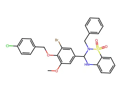 2-benzyl-3-{3-bromo-4-[(4-chlorobenzyl)oxy]-5-methoxyphenyl}-3,4-dihydro-2H-1,2,4-benzothiadiazine 1,1-dioxide structure