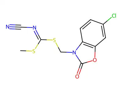 (6-Chloro-2-oxo-1,3-benzoxazol-3(2H)-yl)methyl methyl cyanocarbonodithioimidate structure