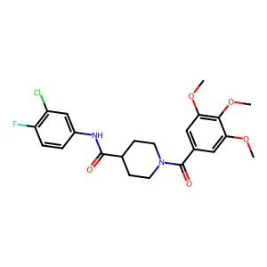 N-(3-chloro-4-fluorophenyl)-1-(3,4,5-trimethoxybenzoyl)piperidine-4-carboxamide structure