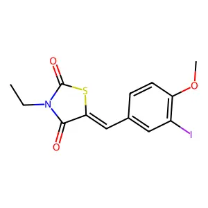 (5E)-3-ethyl-5-(3-iodo-4-methoxybenzylidene)-1,3-thiazolidine-2,4-dione structure