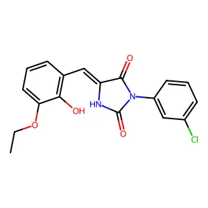 (5E)-3-(3-chlorophenyl)-5-(3-ethoxy-2-hydroxybenzylidene)imidazolidine-2,4-dione structure