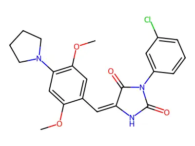 (5E)-3-(3-chlorophenyl)-5-[2,5-dimethoxy-4-(pyrrolidin-1-yl)benzylidene]imidazolidine-2,4-dione structure