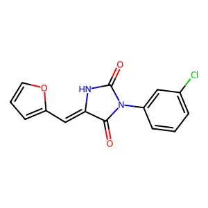 (5E)-3-(3-chlorophenyl)-5-(furan-2-ylmethylidene)imidazolidine-2,4-dione structure