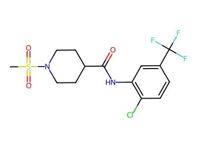 N-[2-chloro-5-(trifluoromethyl)phenyl]-1-methylsulfonyl-4-piperidinecarboxamide structure