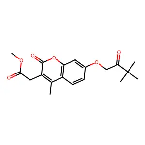 methyl [7-(3,3-dimethyl-2-oxobutoxy)-4-methyl-2-oxo-2H-chromen-3-yl]acetate structure