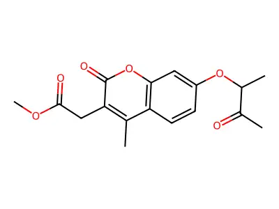 methyl {4-methyl-2-oxo-7-[(3-oxobutan-2-yl)oxy]-2H-chromen-3-yl}acetate structure