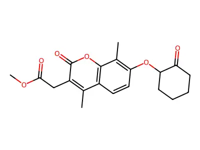 methyl {4,8-dimethyl-2-oxo-7-[(2-oxocyclohexyl)oxy]-2H-chromen-3-yl}acetate structure